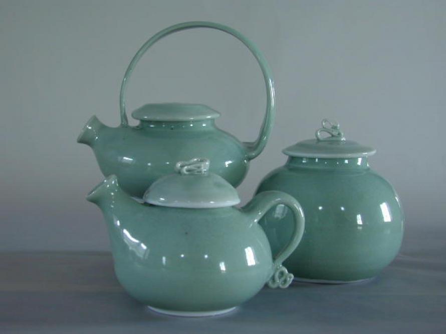 teapot, celadon, porcelain, hand thrown, parps island, greek island potters, ceramics, 